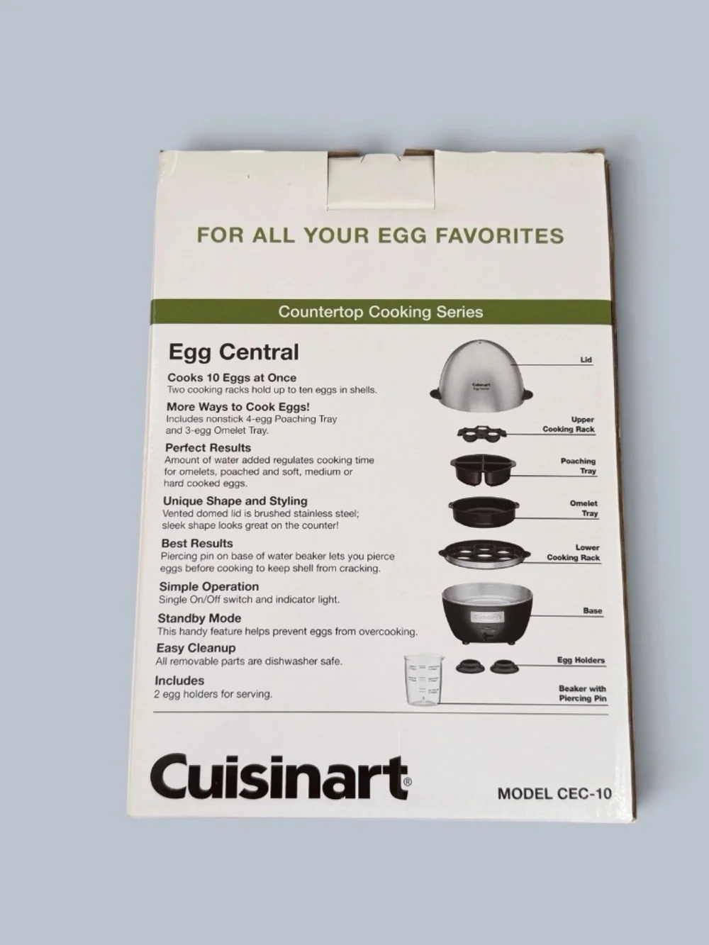 Cuisinart Egg Central CEC-10 Egg Cooker Stainless Steel w/ Box Manual Tested N